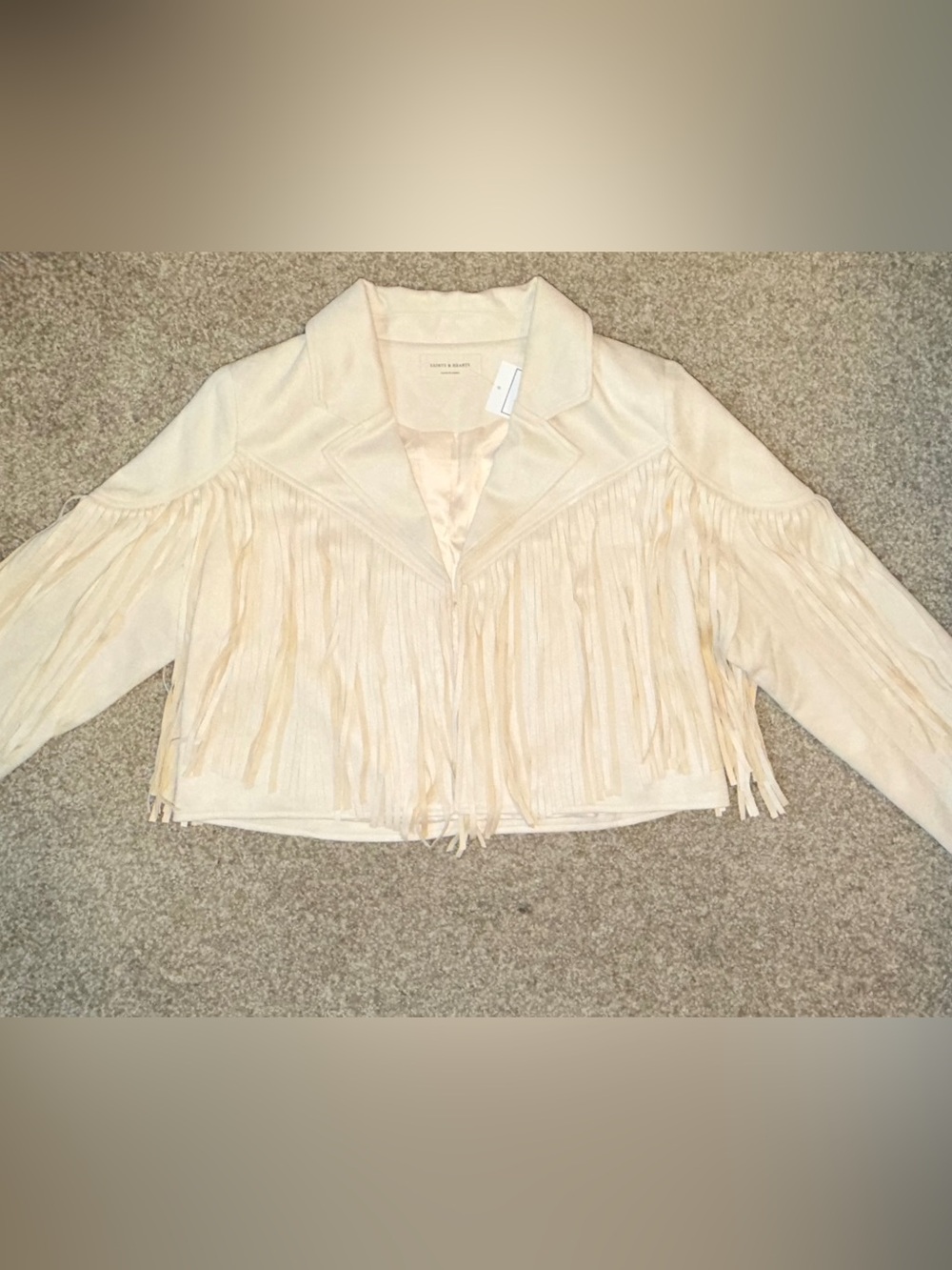Fringed Cream Suede Cropped Jacket - Women